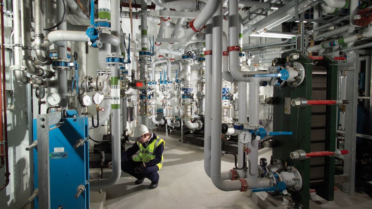 Infrastructure plant room with mechanical systems.